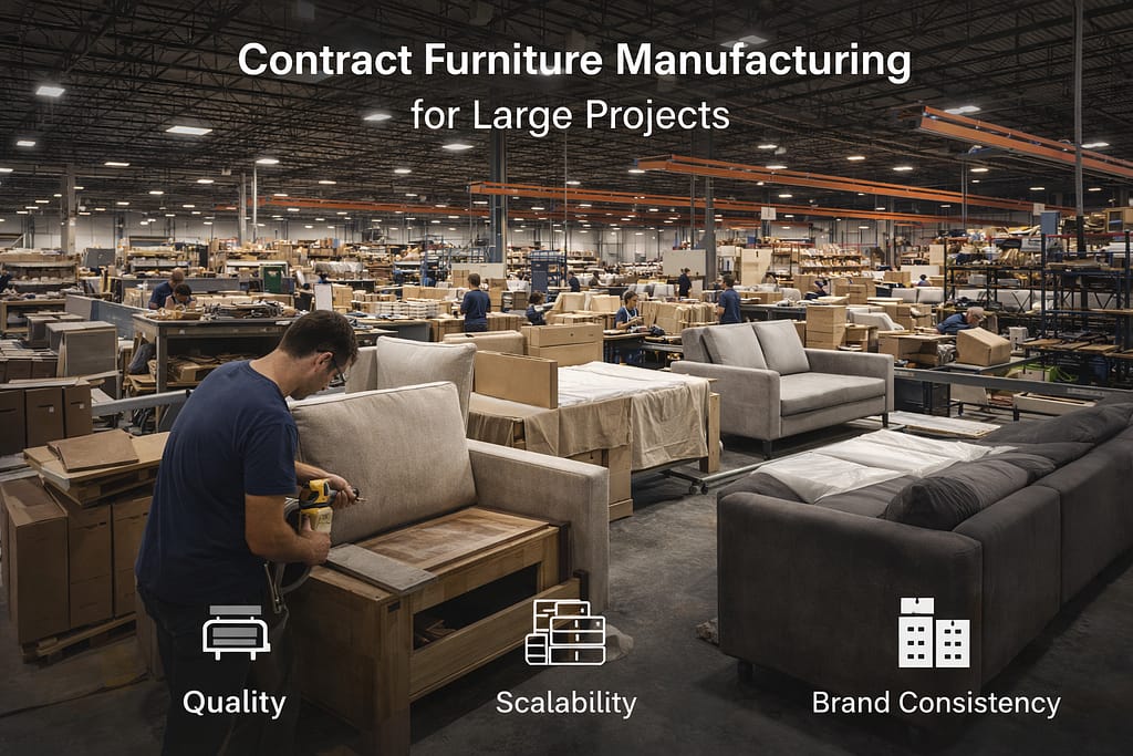 Contract Furniture Manufacturing for Large-Scale Projects Large furniture factory producing contract and hospitality furniture for hotels and commercial projects