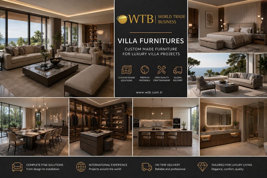 Luxury Villa Furnitures Manufacturer Luxury villa furnitures including living room, bedroom, kitchen and custom interior furniture manufactured for high-end villa projects