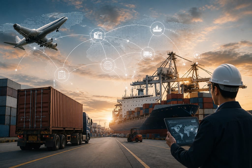 Production Infrastructure Global logistics and supply chain management including international shipping, freight coordination, container transport, and project delivery.